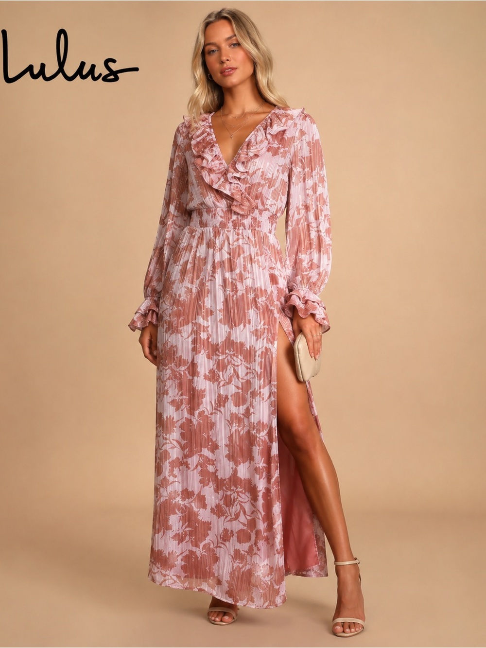 Lulus Floral Sparkle Ruffle Dress NWOT size Large